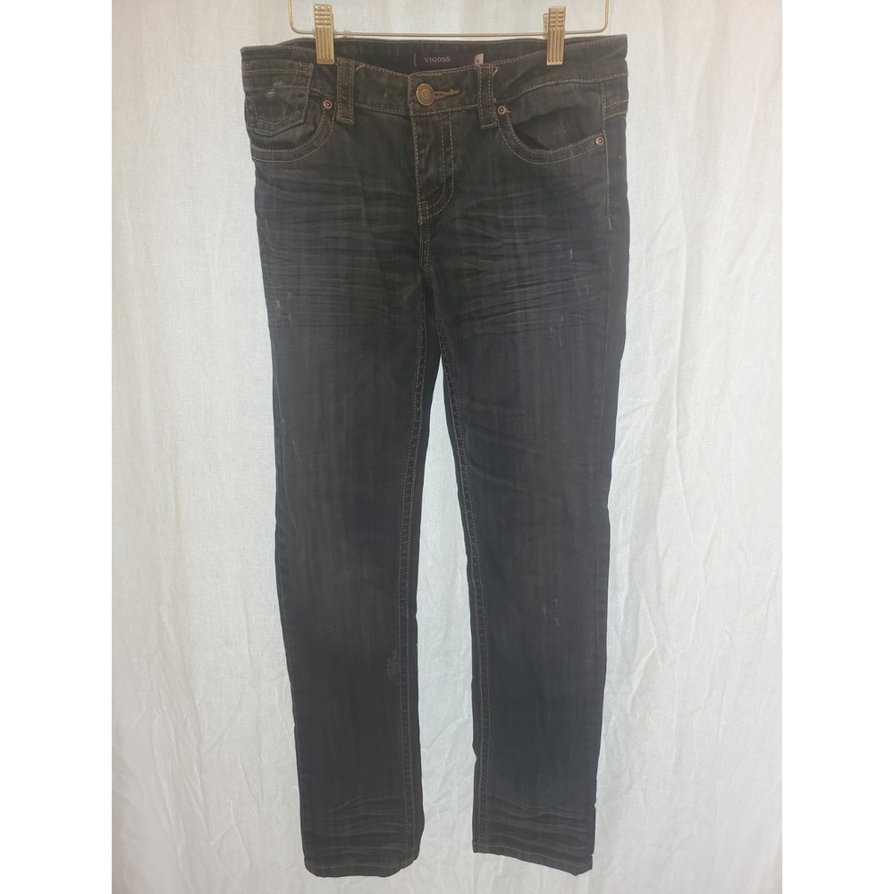 Vigoss Women Dark Wash Slim Straight Leg Jeans Embroidered Back Pocket Size 5